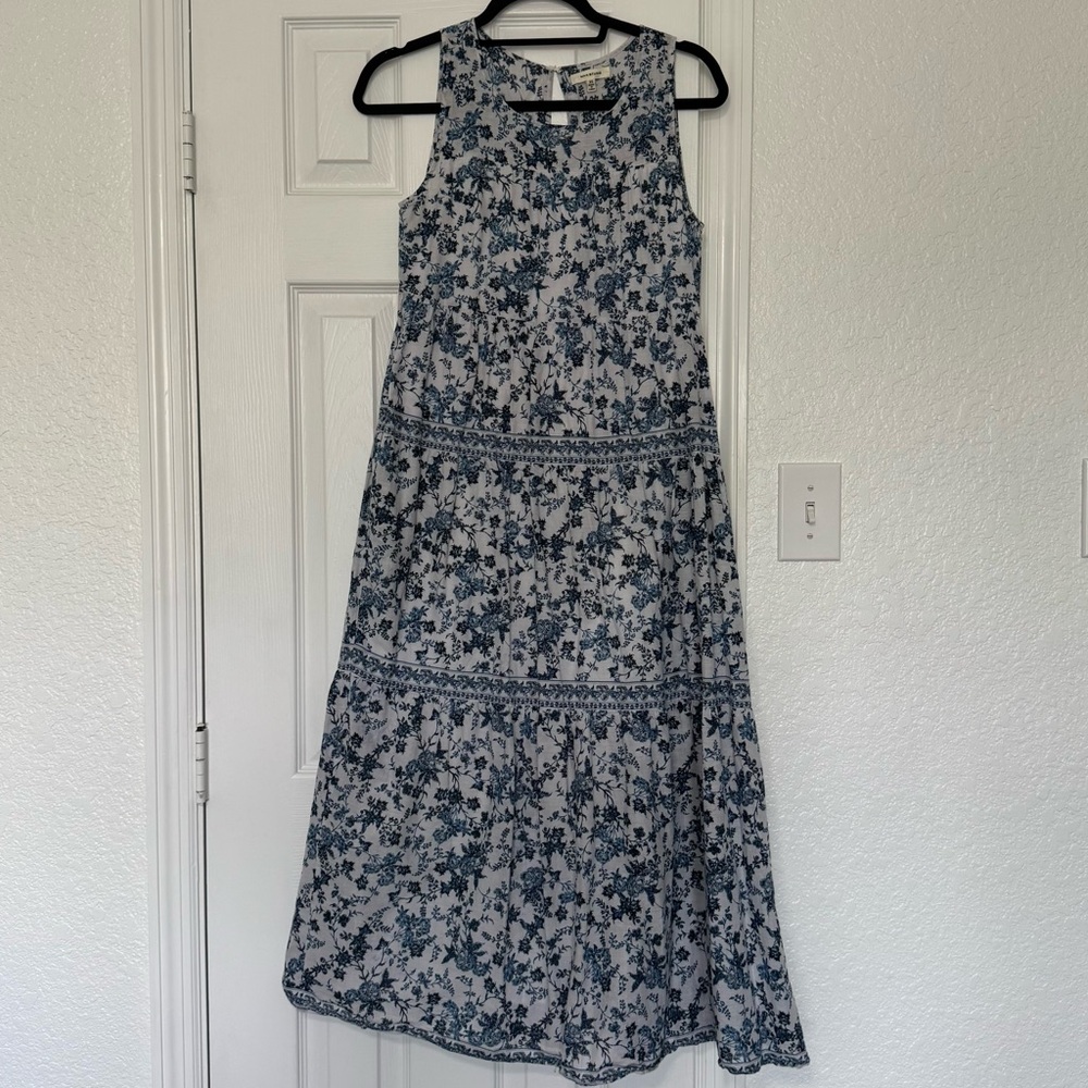 Max Studio 100% Cotton Floral Blue Sleeveless Maxi Dress XS